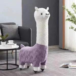 Life-Sized Alpaca Lamb Fleece Rolling Footstool