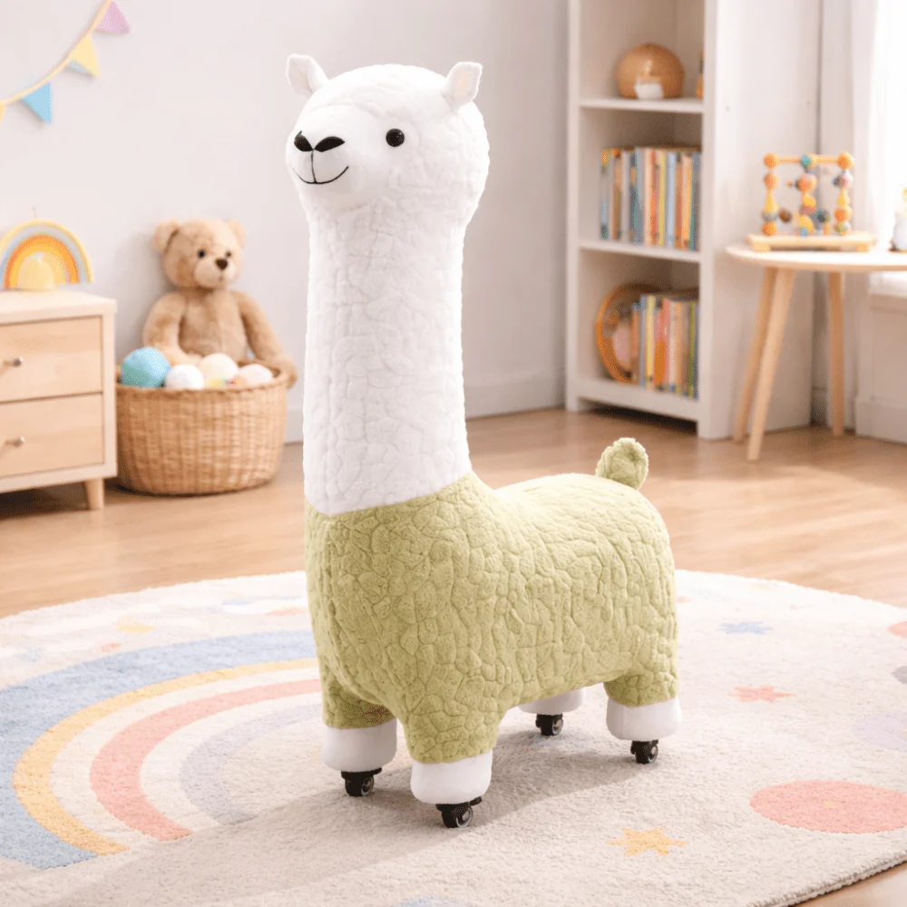 Life-Sized Alpaca Lamb Fleece Rolling Footstool - Image 2