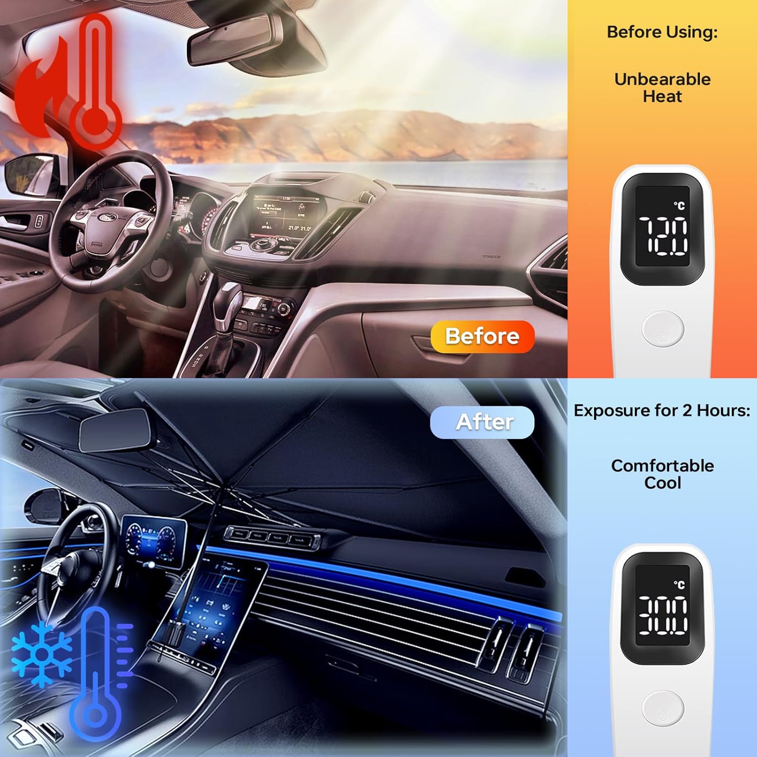 Instant Cool! Umbrella Style Car Sunshade - Image 3