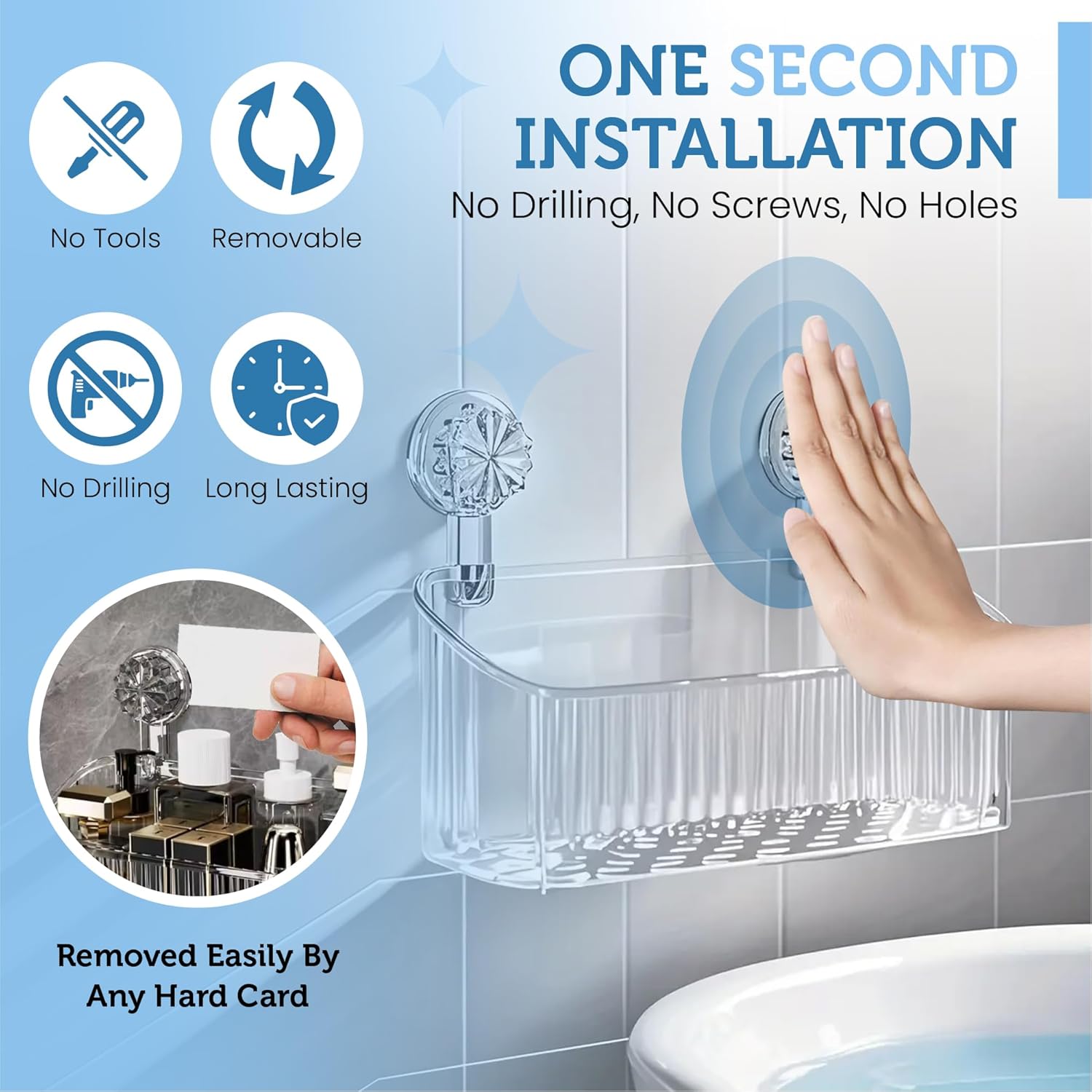 No-Drill Acrylic Bathroom Shelf | Vacuum Suction Wall Organizer - Image 4